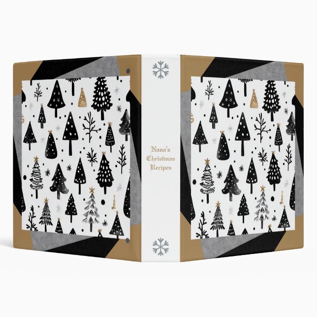 Create Your Own Black White Gold Pine Trees 3 Ring Binder (Background)