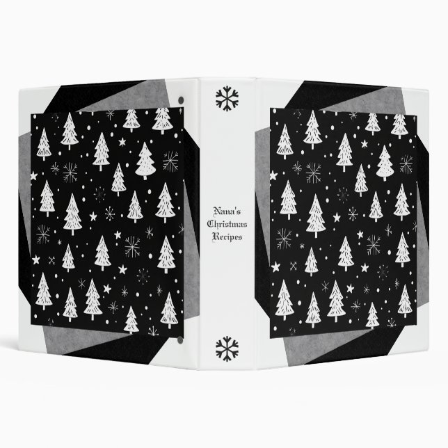 Create Your Own Black & White Snowy Trees 3 Ring Binder (Background)