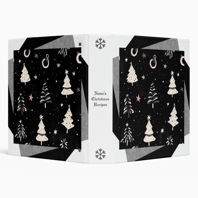 Create Your Own Black & White Starry Trees 3 Ring Binder (Background)