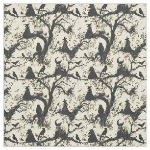 Create Your Own Black Witches Ravens Cream Toile Fabric