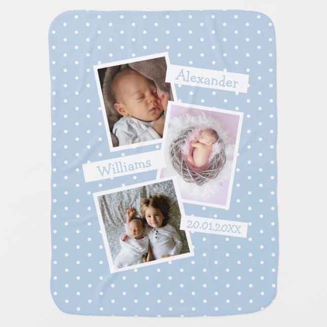 Create Your Own Blue Baby Boy Custom Photo & Name Blanket (Front)