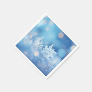 Create Your Own Blue Bokeh Snowflakes Event Napkins