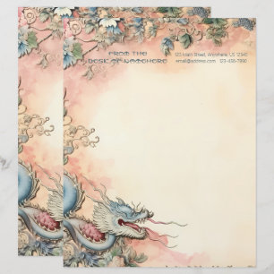 Create Your Own Blue Chinese Dragon Floral Letterhead