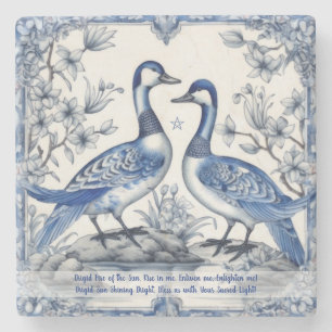 Create Your Own Blue Chinoiserie Floral Geese Stone Coaster