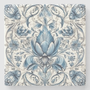 Create Your Own Blue Chinoiserie Flowers Floral Stone Coaster