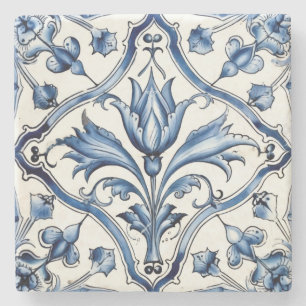 Create Your Own Blue Chinoiserie Flowers Stone Coaster