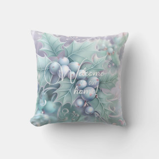 Create Your Own Blue Christmas Berries Throw Pillow