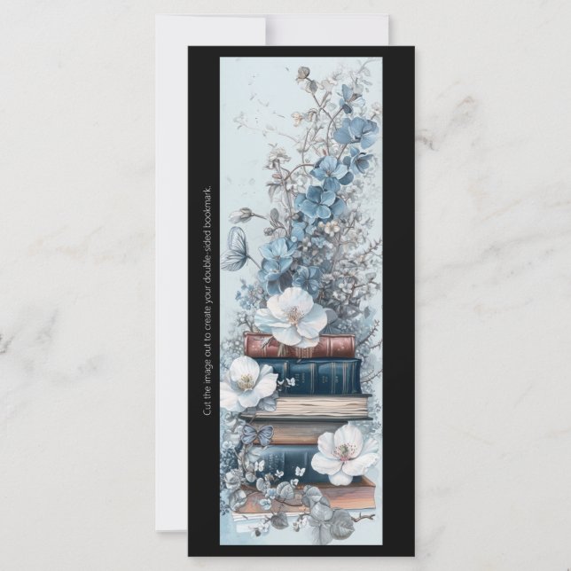 Create Your Own Blue Floral Book Stack Bookmark (Front)