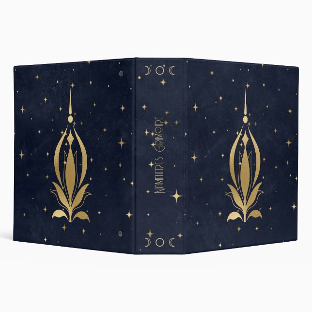 Create Your Own Blue & Gold Celestial Lotus 3 Ring Binder (Background)