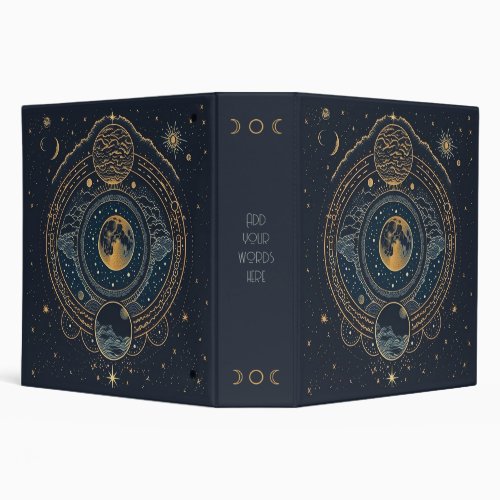 Create Your Own Blue  Gold Celestial Lunar 3 Ring Binder