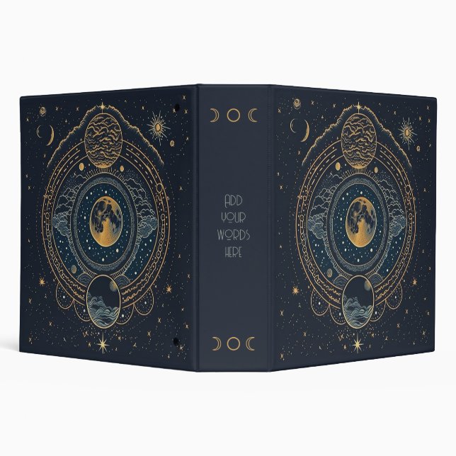 Create Your Own Blue & Gold Celestial Lunar 3 Ring Binder (Background)