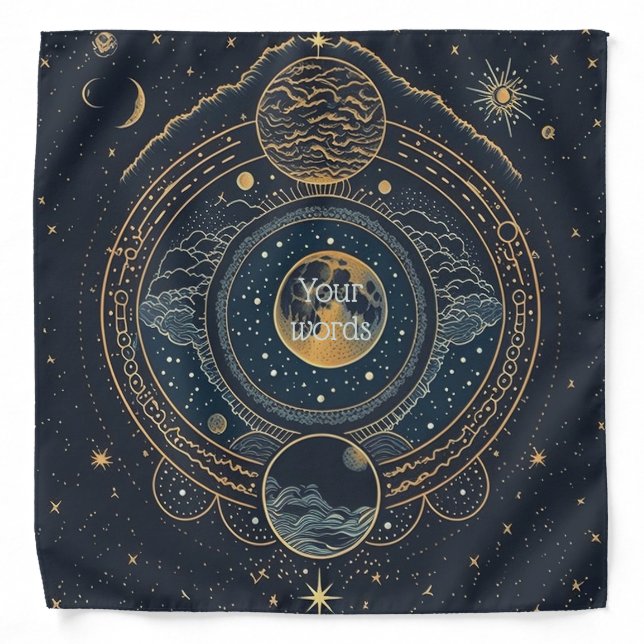 Create Your Own Blue & Gold Celestial Lunar Bandana (Front)