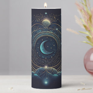 Create Your Own Blue & Gold Celestial Lunar Pillar Candle
