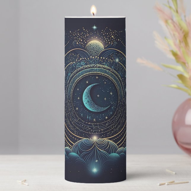 Create Your Own Blue & Gold Celestial Lunar Pillar Candle (In Situ)