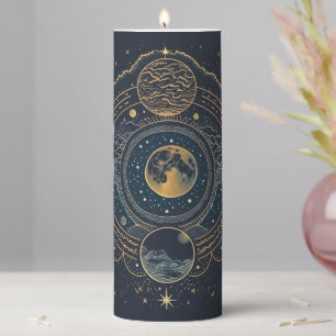 Create Your Own Blue & Gold Celestial Lunar Pillar Candle