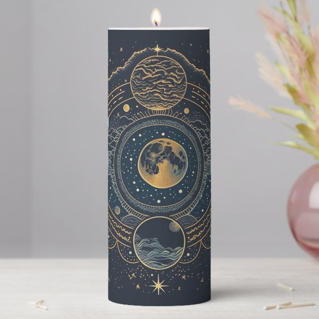 Create Your Own Blue & Gold Celestial Lunar Pillar Candle (In Situ)
