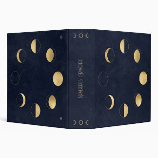 Create Your Own Blue & Gold Celestial Moon Phases 3 Ring Binder