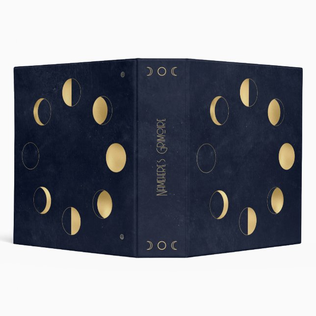 Create Your Own Blue & Gold Celestial Moon Phases 3 Ring Binder (Background)