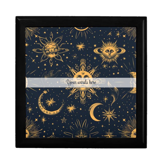 Create Your Own Blue Gold Celestial Moon & Stars Gift Box (Front)