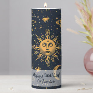 Create Your Own Blue Gold Celestial Moon & Stars Pillar Candle