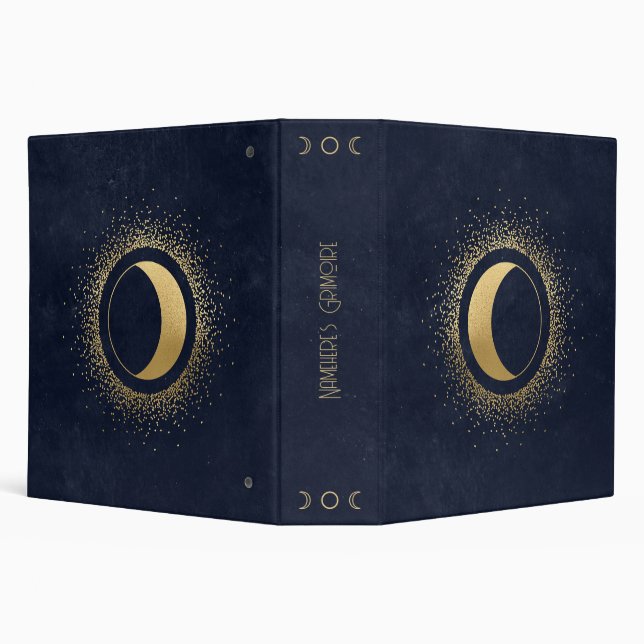 Create Your Own Blue & Gold Crescent Moon 3 Ring Binder (Background)