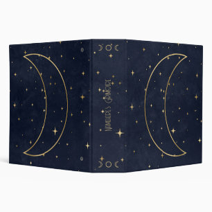 Create Your Own Blue & Gold Elegant Crescent Moon 3 Ring Binder