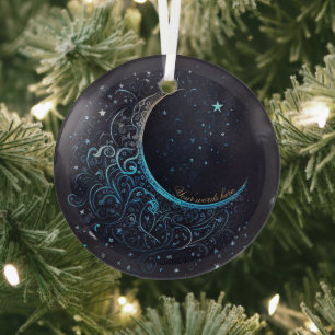 Create Your Own Blue & Gold Filigree Moon Glass Ornament