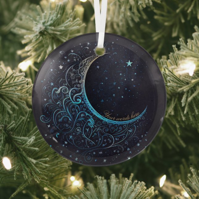 Create Your Own Blue & Gold Filigree Moon Glass Ornament (Insitu)