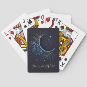 Create Your Own Blue & Gold Filigree Moon Poker Cards