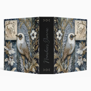 Create Your Own Blue Gold Garden Bird Botanical 3 Ring Binder