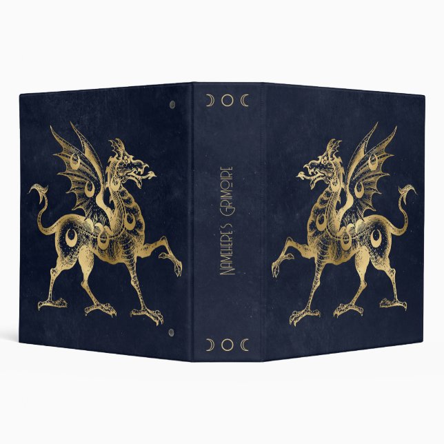 Create Your Own Blue & Gold Gothic Dragon 3 Ring Binder (Background)