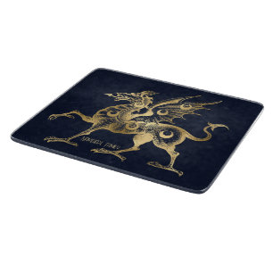 Create Your Own Blue & Gold Gothic Dragon Cutting Board