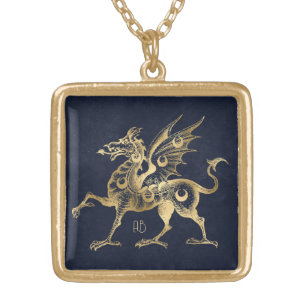 Create Your Own Blue & Gold Gothic Dragon Plated Necklace