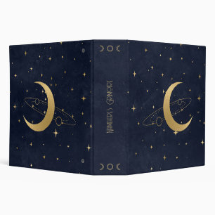 Create Your Own Blue & Gold Moon & Planets 3 Ring Binder