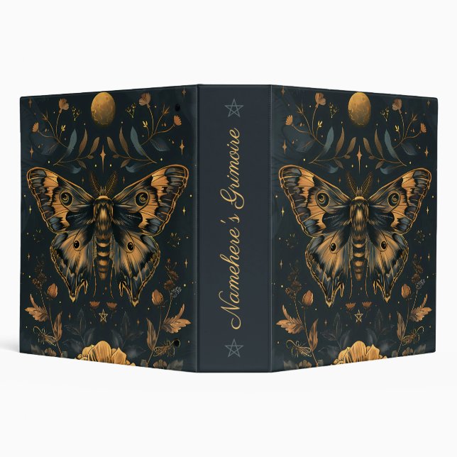 Create Your Own Blue Gold Moth Flowers 3 Ring Binder (Background)