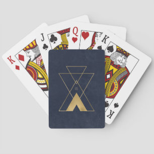 Create Your Own Blue & Gold Mystical Triangles Poker Cards