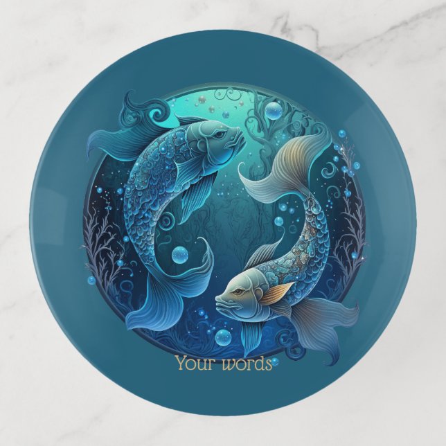 Create Your Own Blue & Gold Pisces Zodiac Trinket Tray (Front)