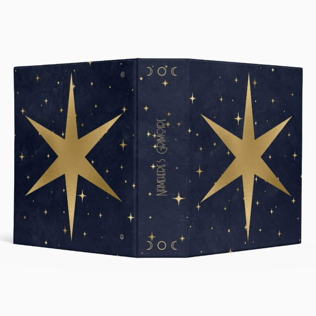 Create Your Own Blue & Gold Six-Pointed Star 3 Ring Binder (Background)