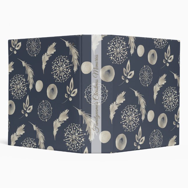 Create Your Own Blue & Gold Snowflakes & Feathers 3 Ring Binder (Background)