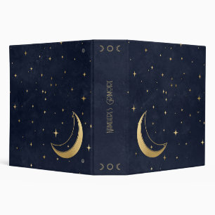 Create Your Own Blue & Gold Starry Crescent Moon 3 Ring Binder
