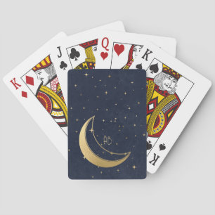 Create Your Own Blue & Gold Starry Crescent Moon Poker Cards