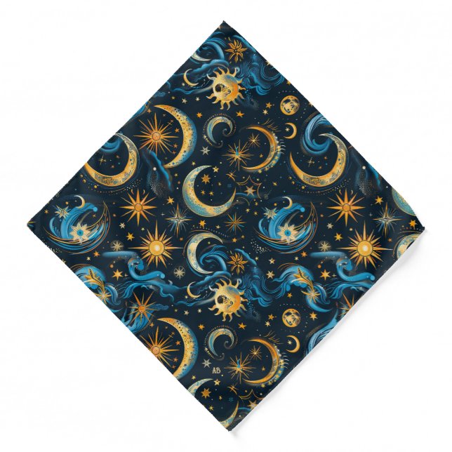 Create Your Own Blue & Gold Sun Moon & Stars Bandana (Front)