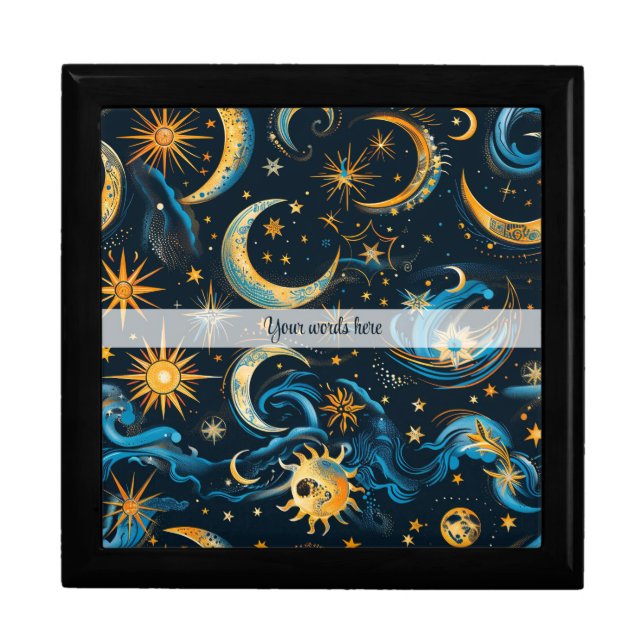 Create Your Own Blue & Gold Sun Moon & Stars Gift Box (Front)