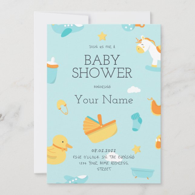 Create Your Own Blue Its a Boy Baby Shower Invitation (Front)