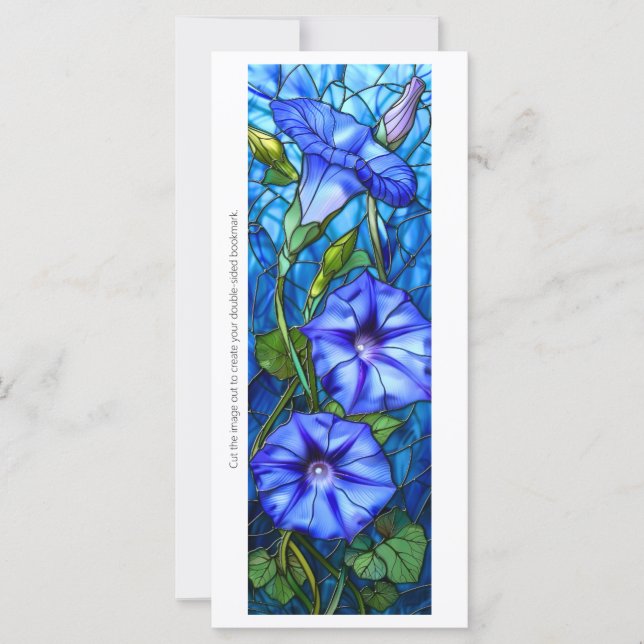 Create Your Own Blue Morning Glories Bookmark Card (Front)