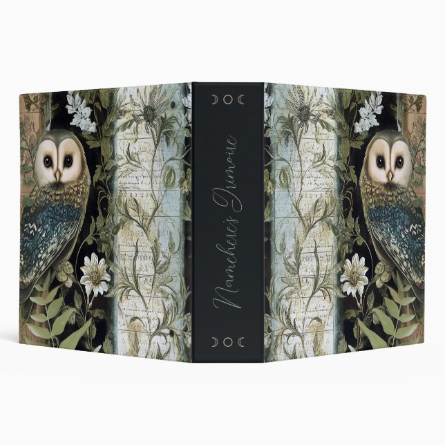 Create Your Own Blue Owl Floral Botanical 3 Ring Binder (Background)