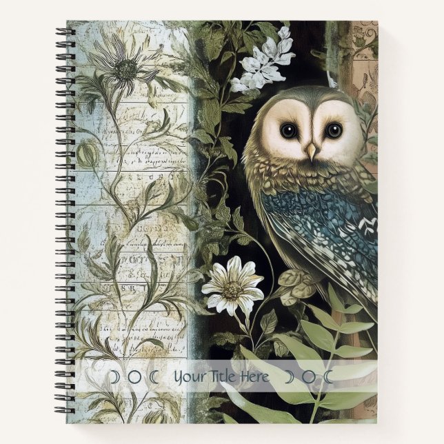 Create Your Own Blue Owl Floral Botanical Notebook (Front)