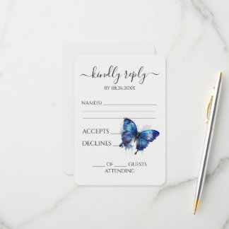 Create Your Own Blue Painted Watercolor Butterfly RSVP Card