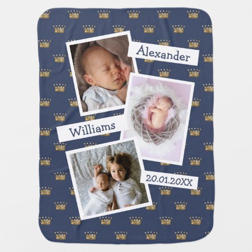 Create Your Own Blue Prince Boy Custom Photo Name Baby Blanket