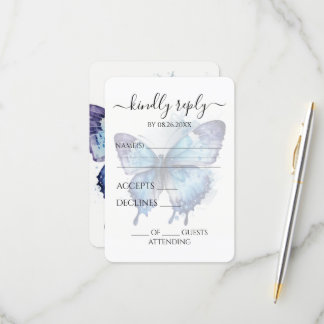 Create Your Own Blue Purple Watercolor Butterfly RSVP Card